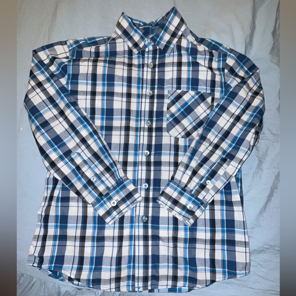 Faded Glory Blue and White Plaid Button-Down Shirt - Kids